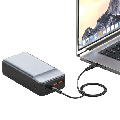 Externí baterie XO Design PR201, 30000mAh, 65W, QC + PD, 1 x USB-C - 2 x USB-A, Černá