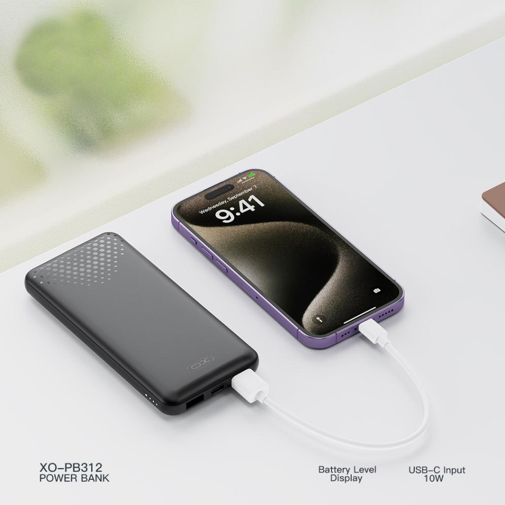 Externí baterie XO Design PB312, 10000mAh, 10W, 2 x USB-A, Černá