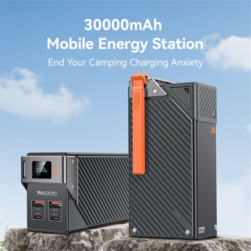 Externí baterie Yesido YP62, 30000mAh, 22.5W, QC + PD, 2 x USB-A - 2 x USB-C, černá