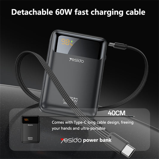 Externí baterie Yesido YP97, 20000mAh, 65W, PD, 2 x USB-C, šedá