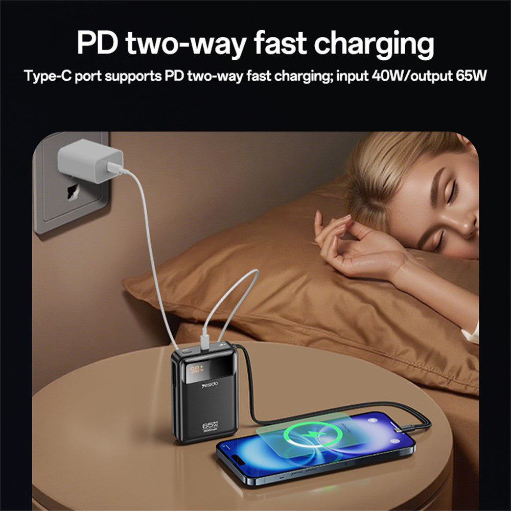 Externí baterie Yesido YP97, 20000mAh, 65W, PD, 2 x USB-C, šedá