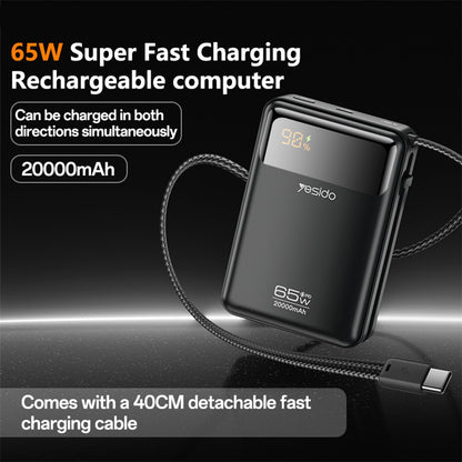 Externí baterie Yesido YP97, 20000mAh, 65W, PD, 2 x USB-C, šedá