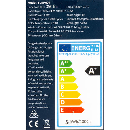 LED žárovka Yeelight W1, Wi-Fi, GU10, 4.8W, 2700K, 350lm YLDP004