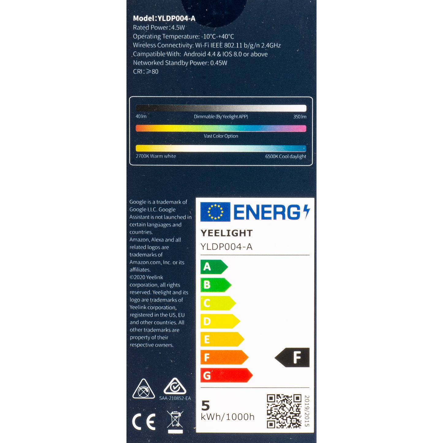 LED žárovka Yeelight W1, Wi-Fi, GU10, 4.5W, 2700K - 6500K, 350lm, Sada 4 kusy, Multicolor YLDP004-A