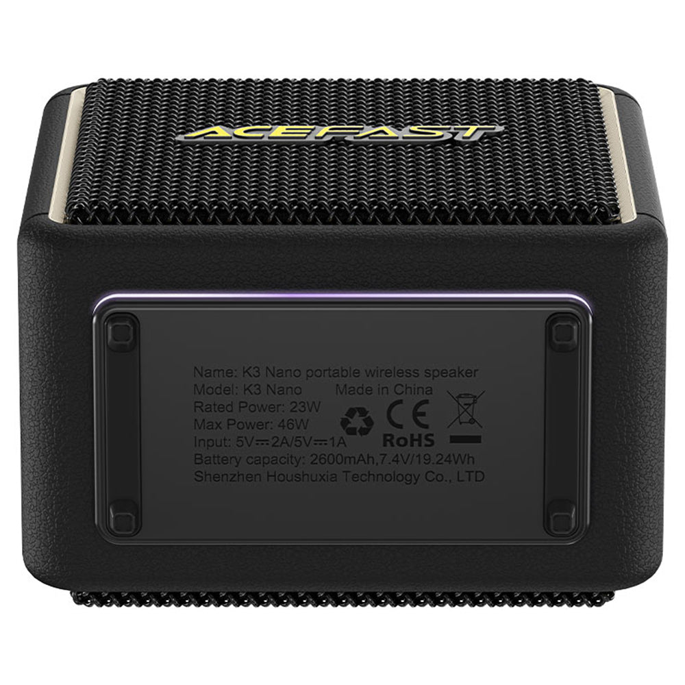 Přenosný Bluetooth reproduktor Acefast K3 Nano, 1 x 30W - 1 x 16W, RGB, Vodotěsný, Černý