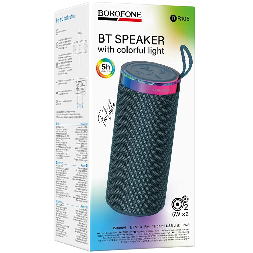 Přenosný Bluetooth reproduktor Borofone BR105 Loud, 10W, TWS, RGB, tmavě modrý
