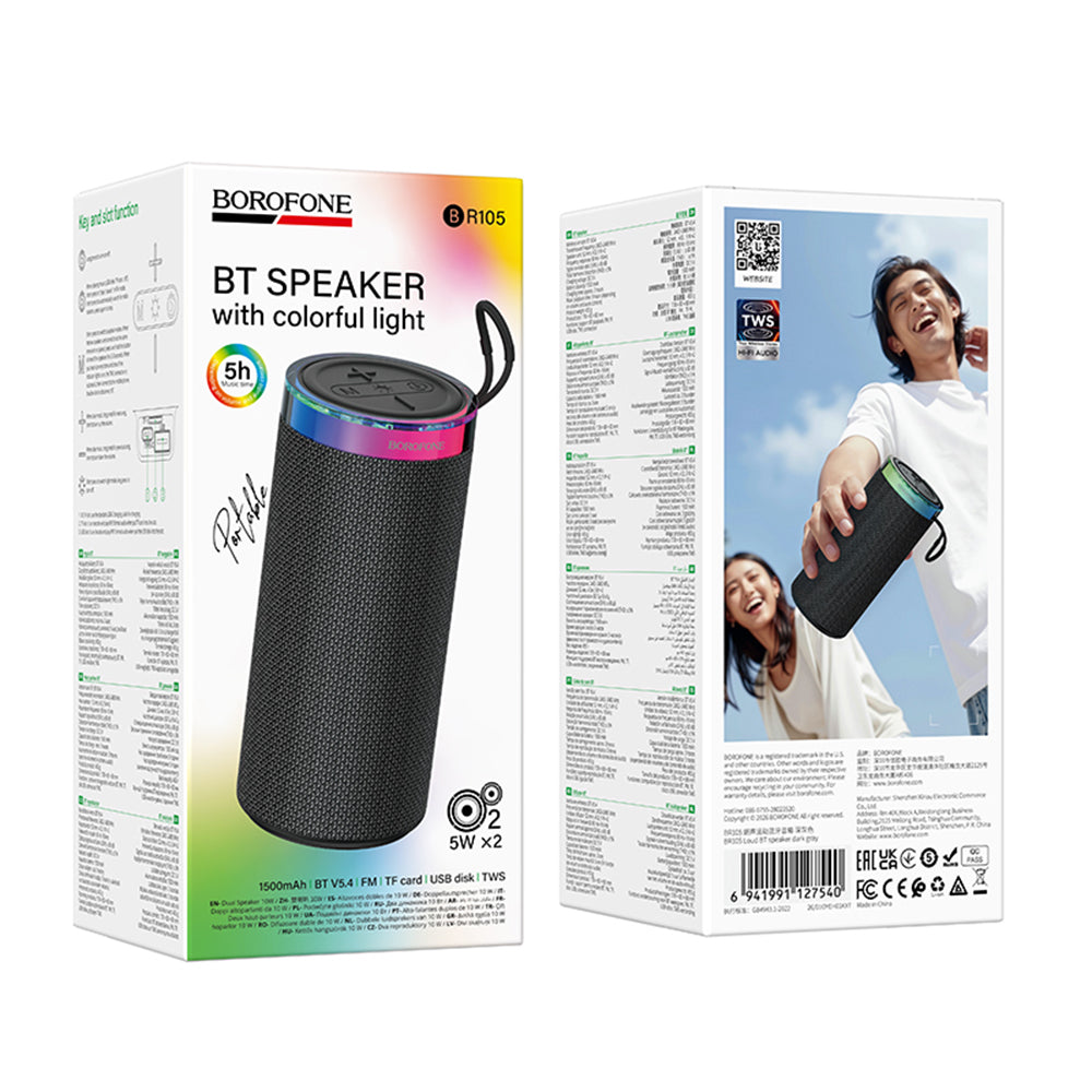 Přenosný Bluetooth reproduktor Borofone BR105 Loud, 10W, TWS, RGB, šedý