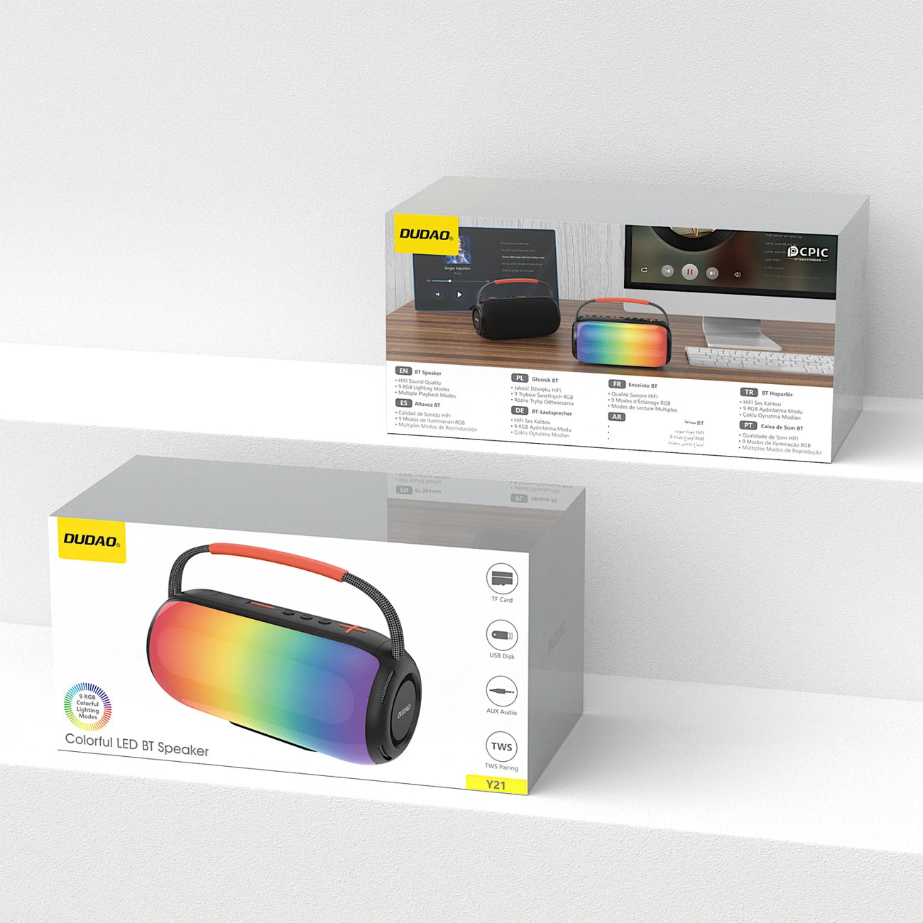 Přenosný Bluetooth reproduktor Dudao Y21, 2 x 5W, TWS, RGB, černý