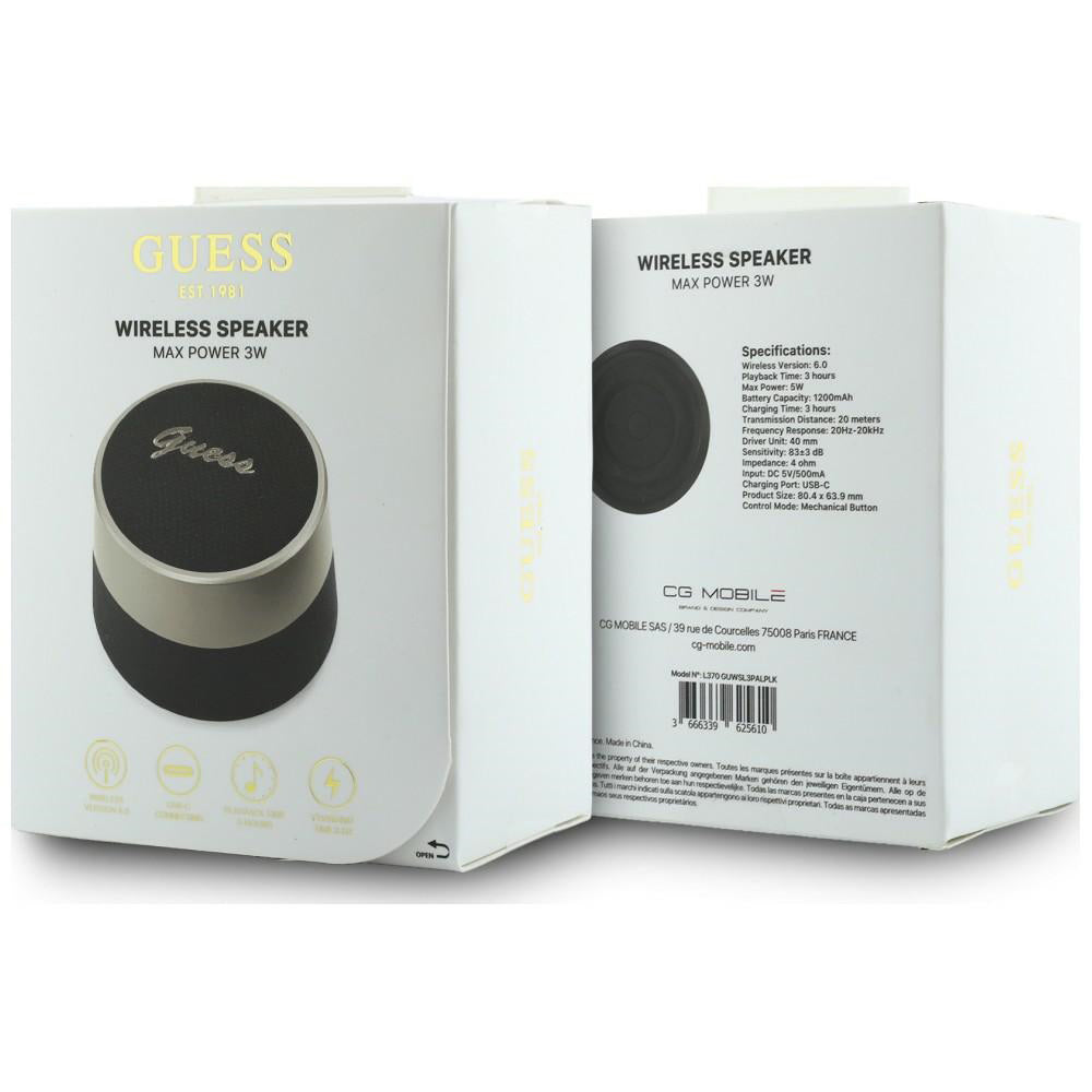 Přenosný Bluetooth reproduktor Guess Script Metal Logo, 5W, TWS, černý