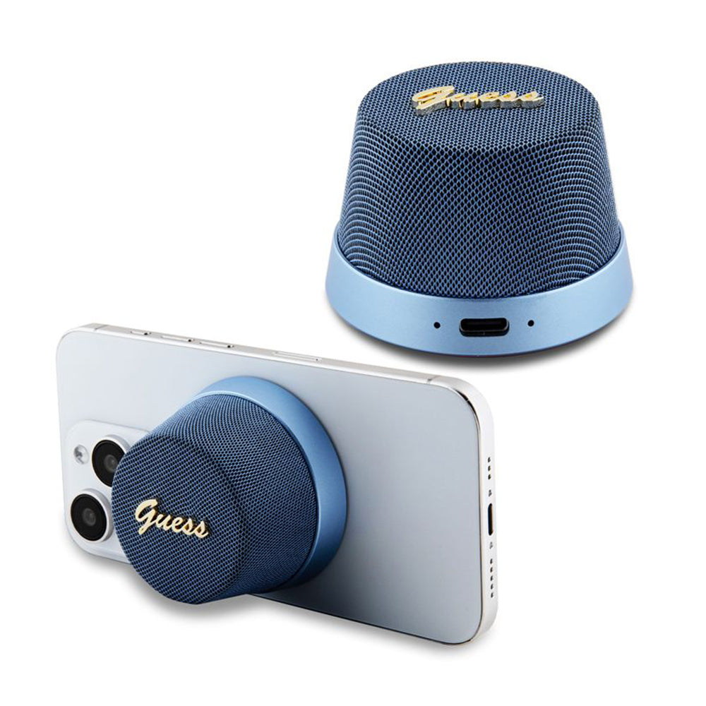 Přenosný Bluetooth reproduktor Guess Stand Magnetic Script Metal, 3W, Modrý