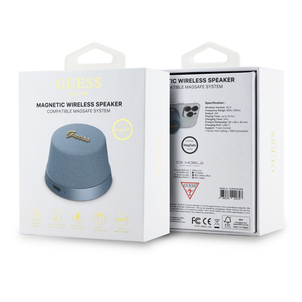 Přenosný Bluetooth reproduktor Guess Stand Magnetic Script Metal, 3W, Modrý