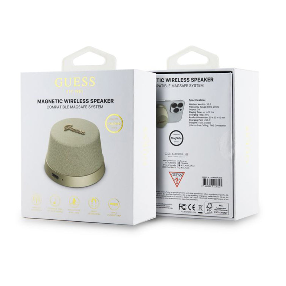 Přenosný Bluetooth reproduktor Guess Stand Magnetic Script Metal, 3W, Zlatý