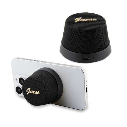Přenosný Bluetooth reproduktor Guess Stand Magnetic Script Metal, 3W, černý