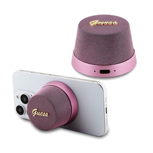 Přenosný Bluetooth reproduktor Guess Stand Magnetic Script Metal, 3W, Růžový