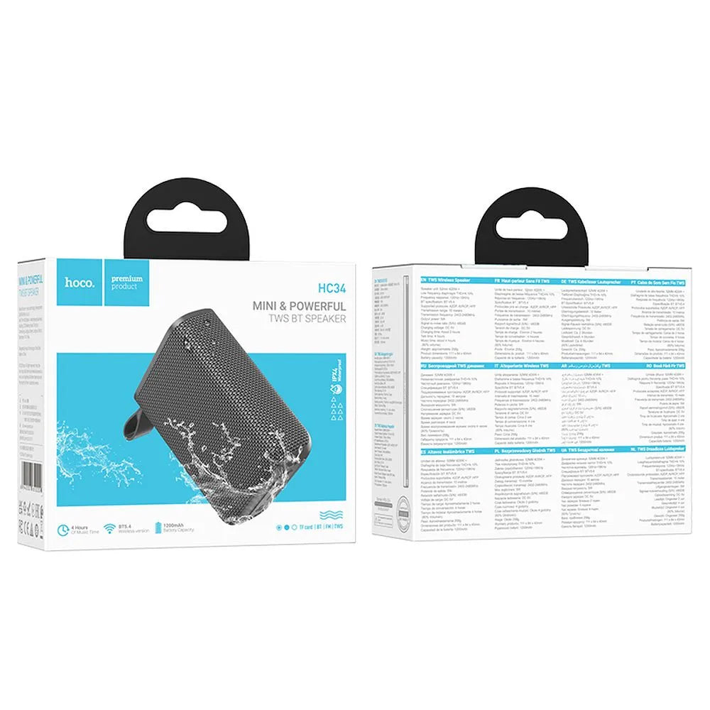 Přenosný Bluetooth reproduktor HOCO HC34, 5W, TWS, voděodolný, šedý