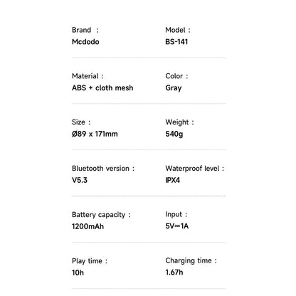 Přenosný Bluetooth reproduktor McDodo BS-1410, 2 x 5W, RGB, voděodolný, černý
