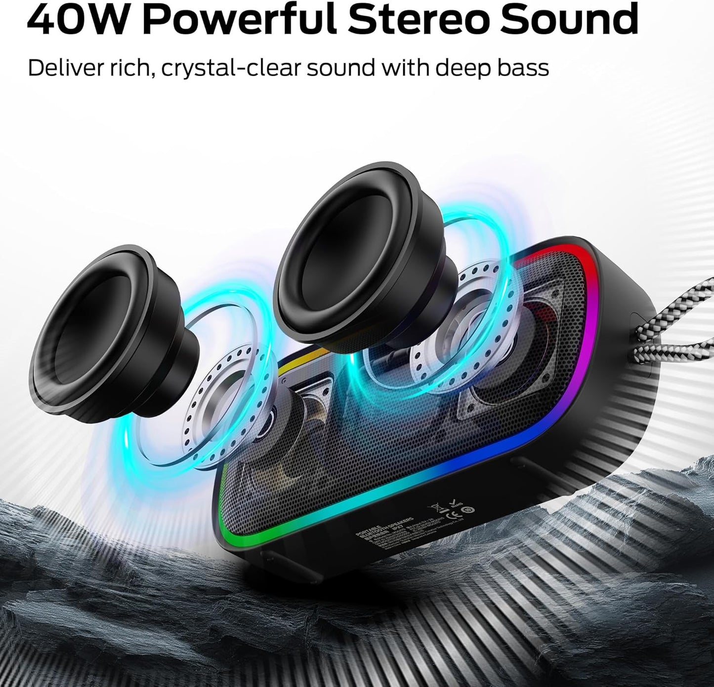 Přenosný Bluetooth reproduktor Monster S150 Plus, 40W, TWS, RGB, vodotěsný, černý