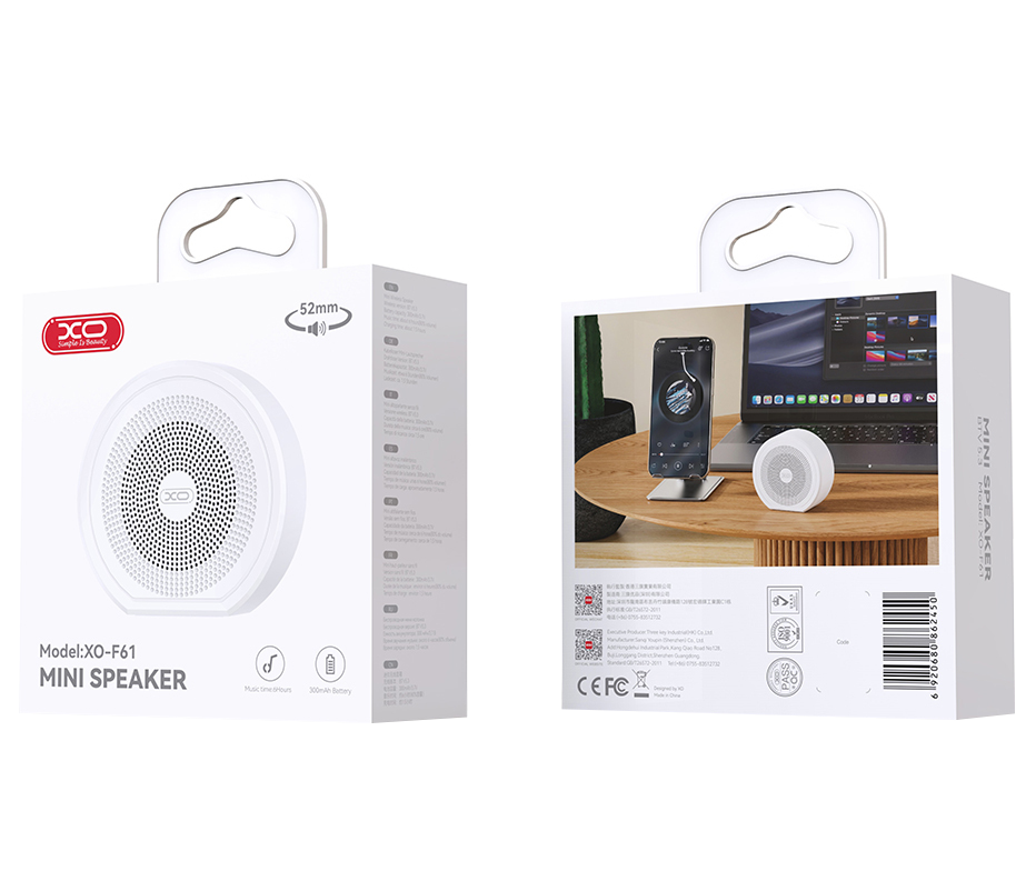 Přenosný Bluetooth reproduktor XO Design F61, 3 W, TWS, bílý