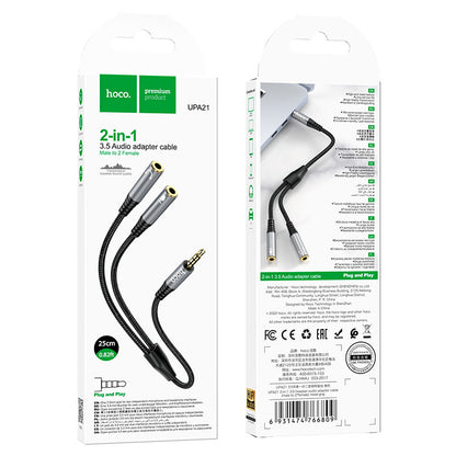 Audio adaptér 3.5mm - 2 x 3.5mm HOCO UPA21-2, 0.25m, Černý
