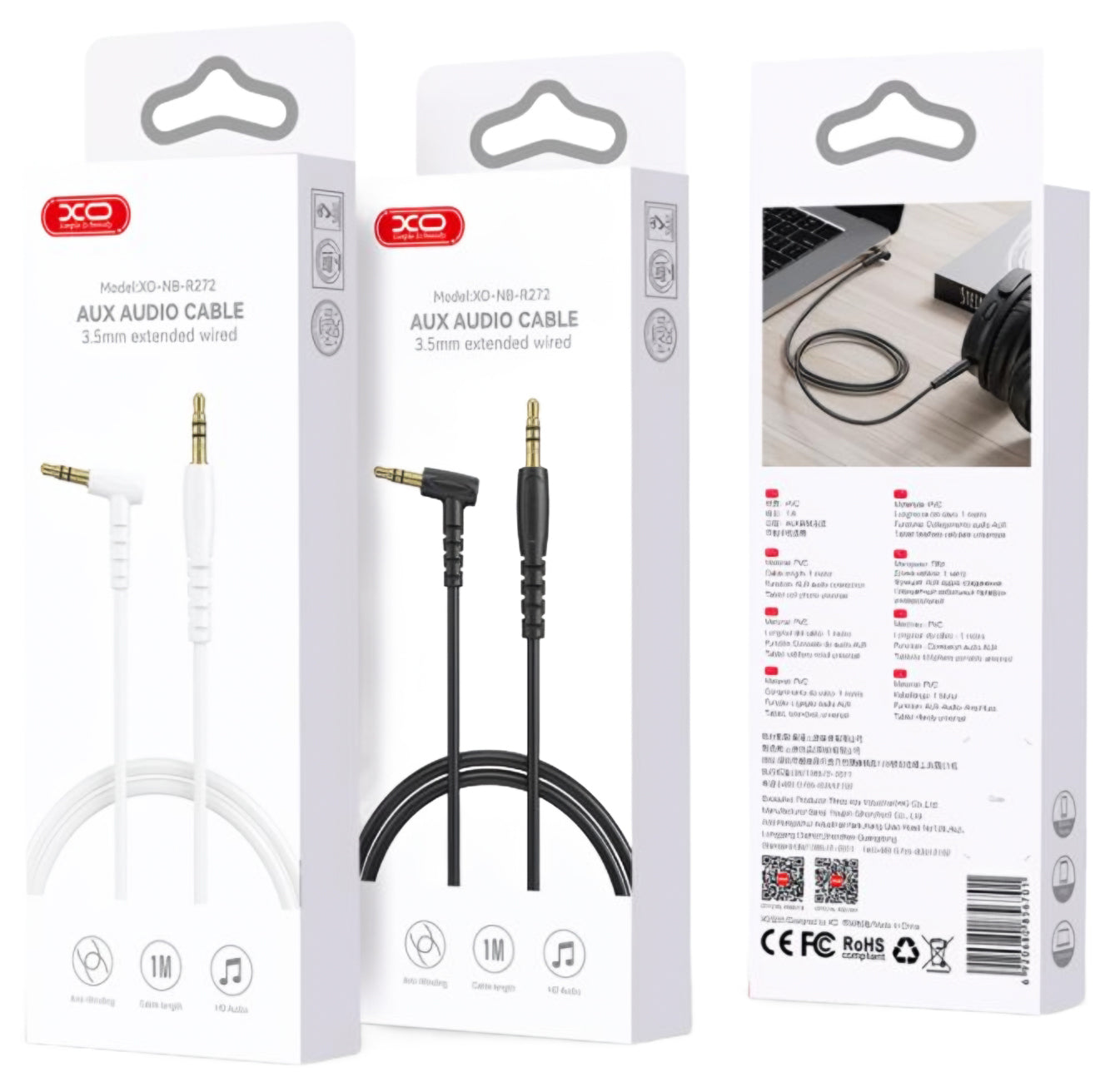 Audio kabel 3.5mm - 3.5mm XO Design NB-R272, 1m, Černý