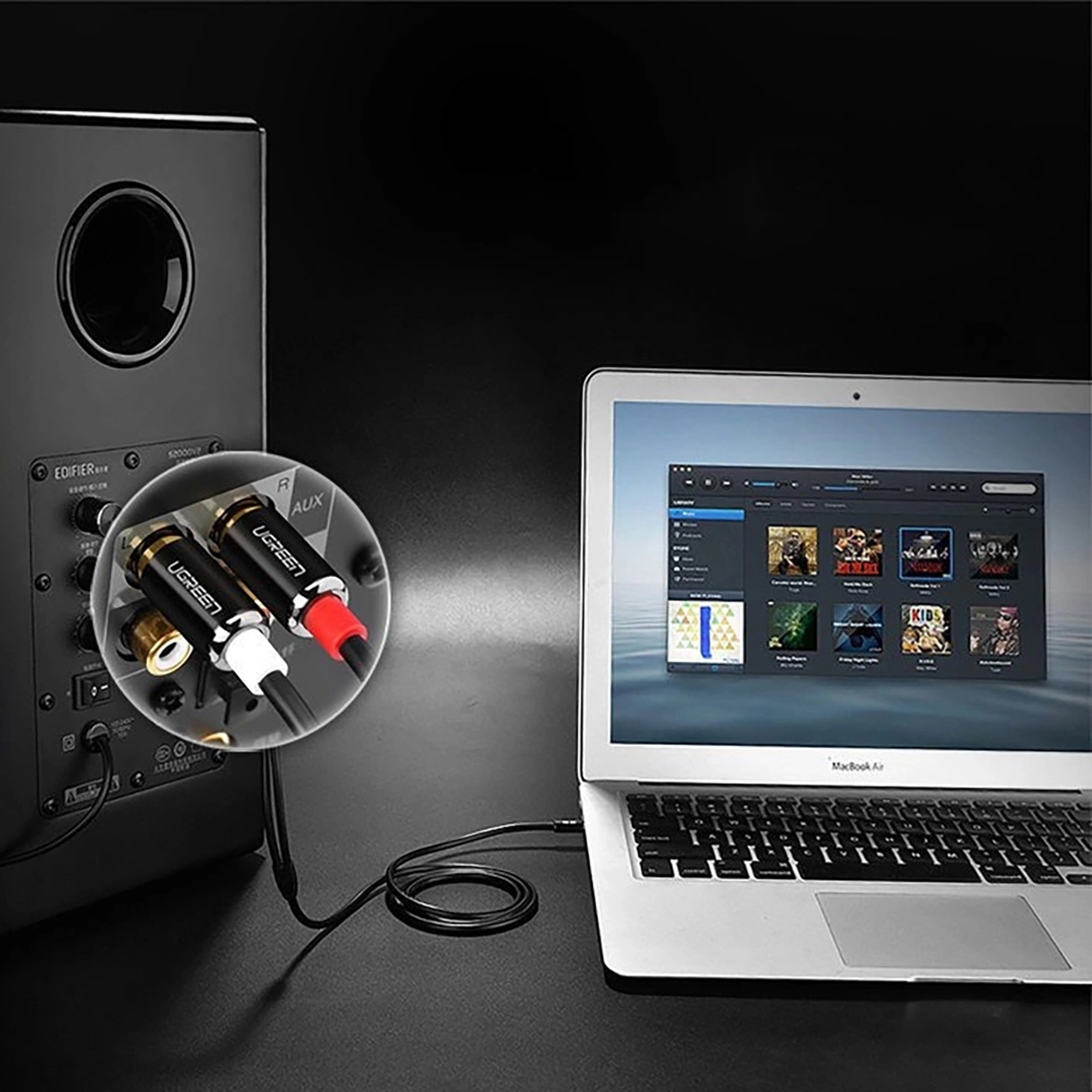 Audio kabel 3.5mm - 2 x RCA UGREEN AV116, 1m, černý