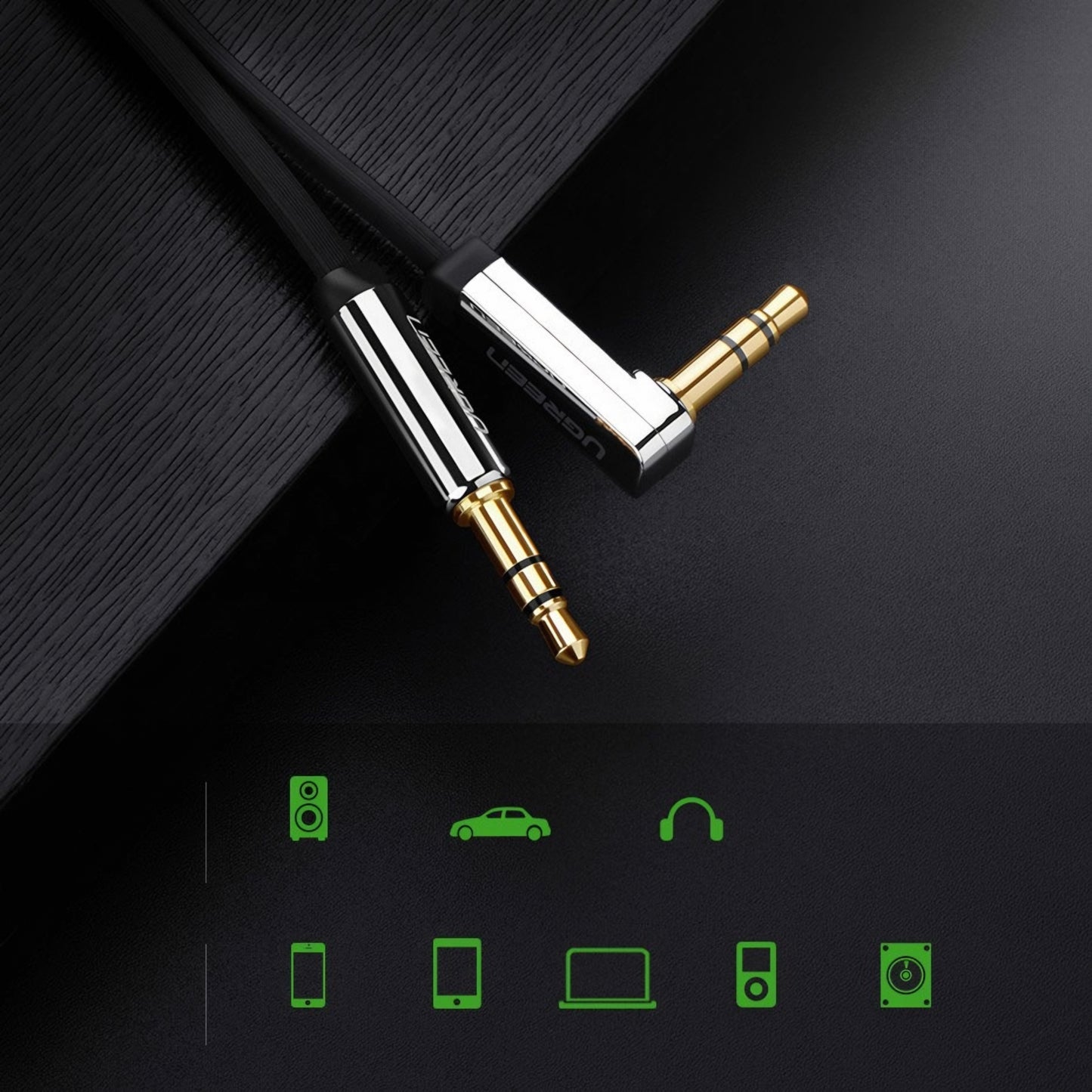 Audio kabel 3.5mm - 3.5mm UGREEN AV119 Angled, 2m, Černý