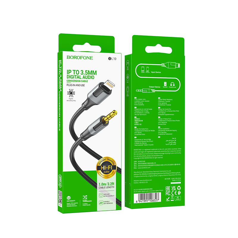 Audio kabel Lightning - 3.5mm Borofone BL19 Creator, 1m, Černý