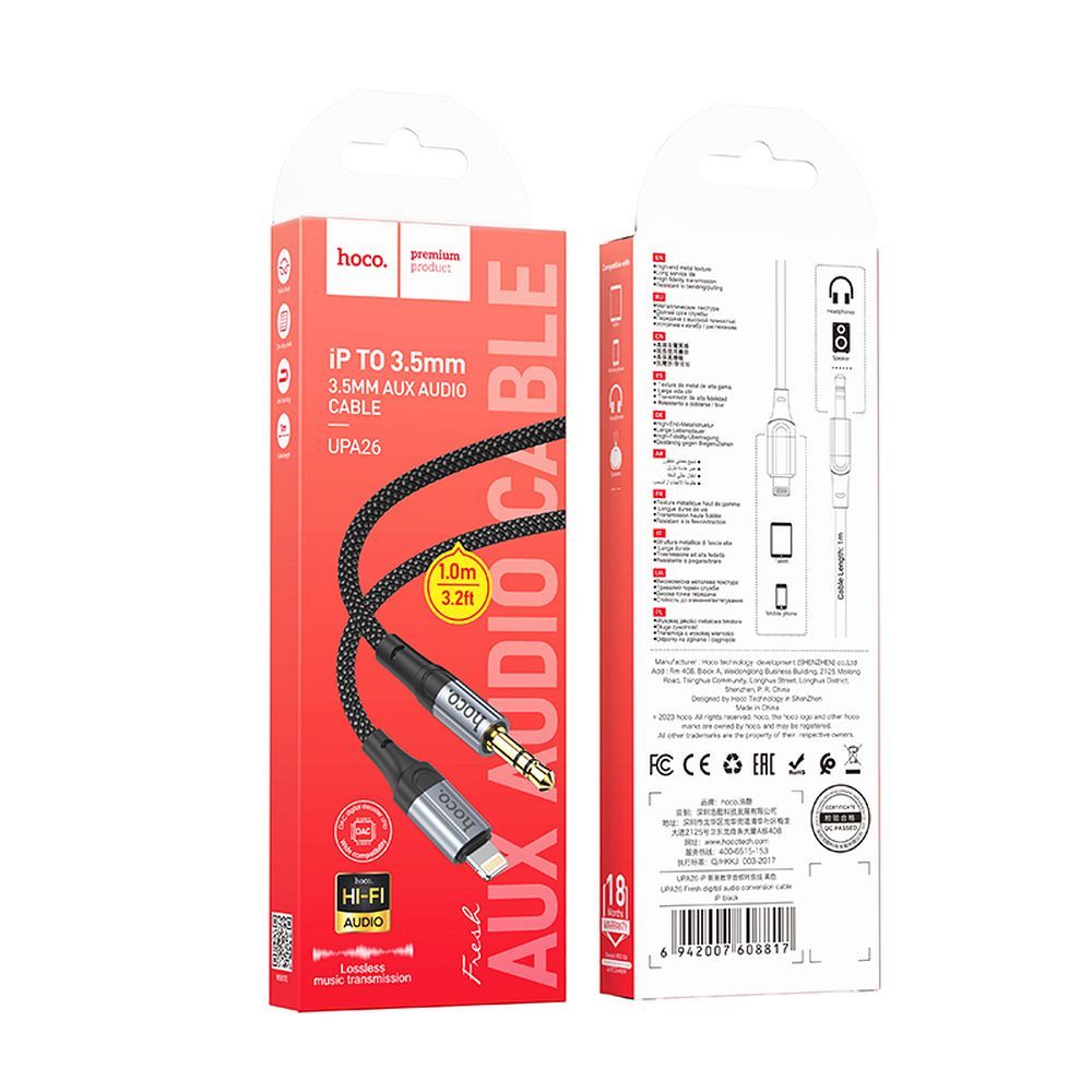 Audio kabel Lightning - 3.5mm HOCO UPA26, 1m, černý