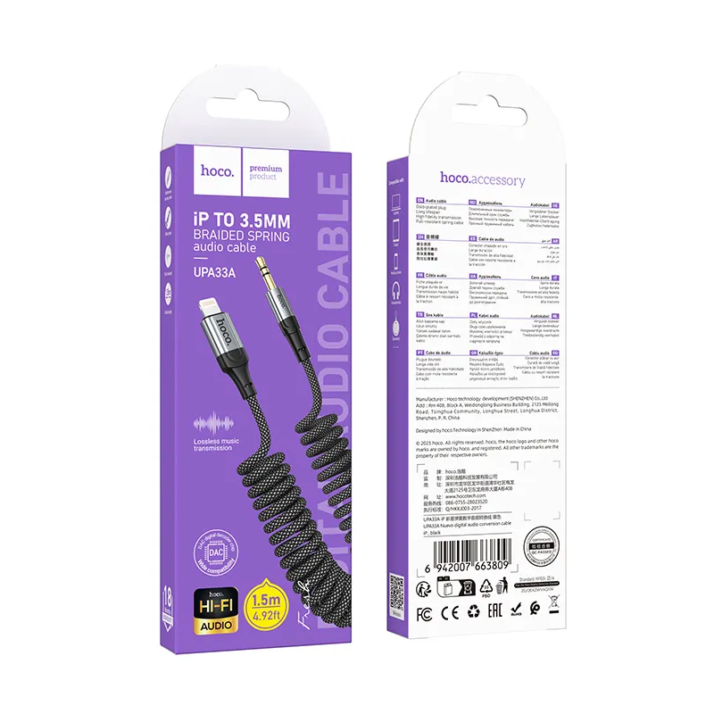 Audio kabel Lightning - 3.5mm HOCO UPA33A, 1.5m, černý