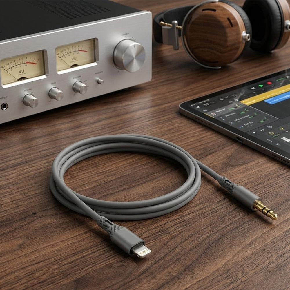 Lightning Audio Cable - 3.5mm Techsuit AC5 SoundFlex, 1m, Gray