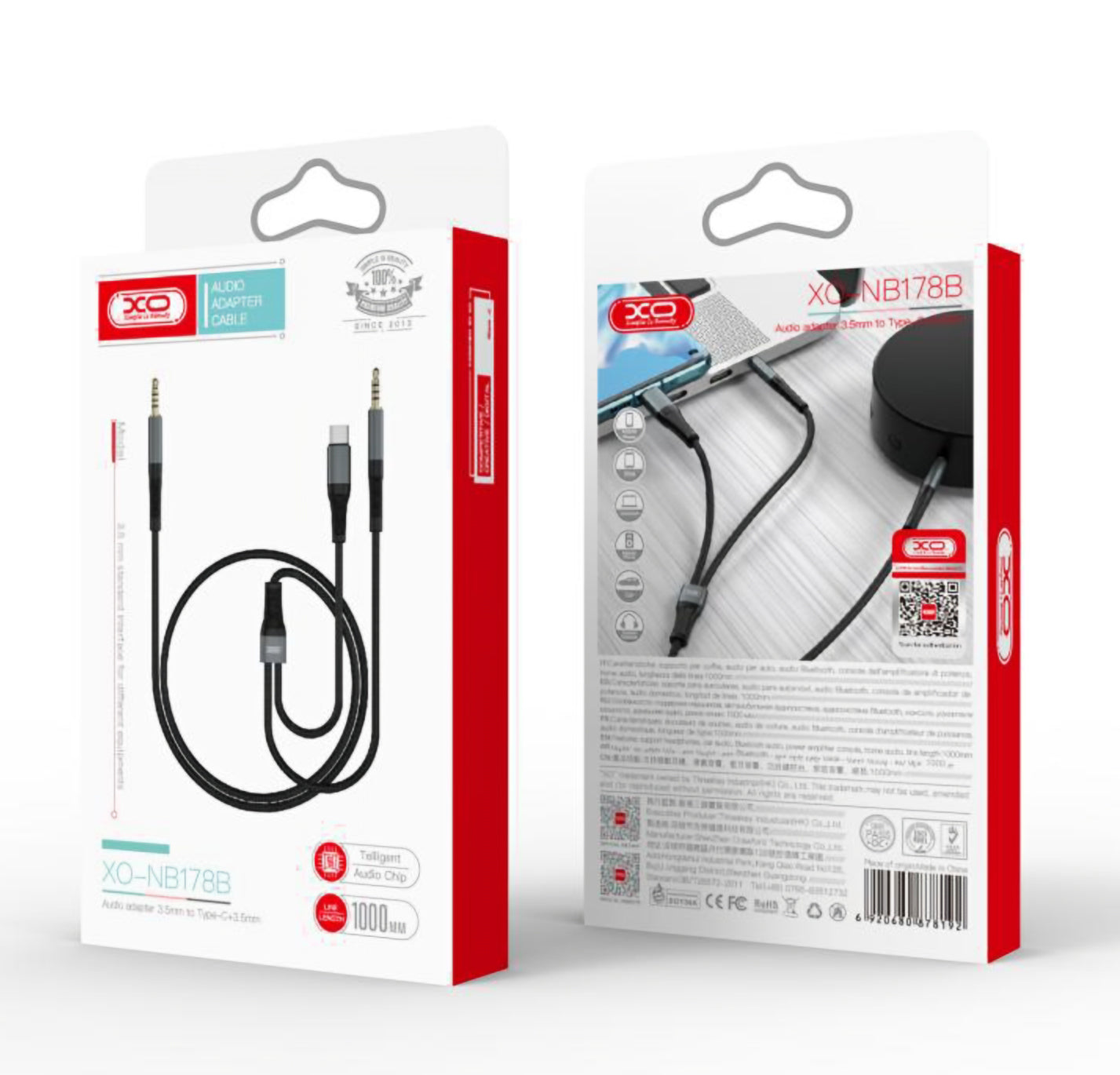 Audio kabel USB-C / 3.5mm - 3.5mm XO Design NB178B, 1m, Černý