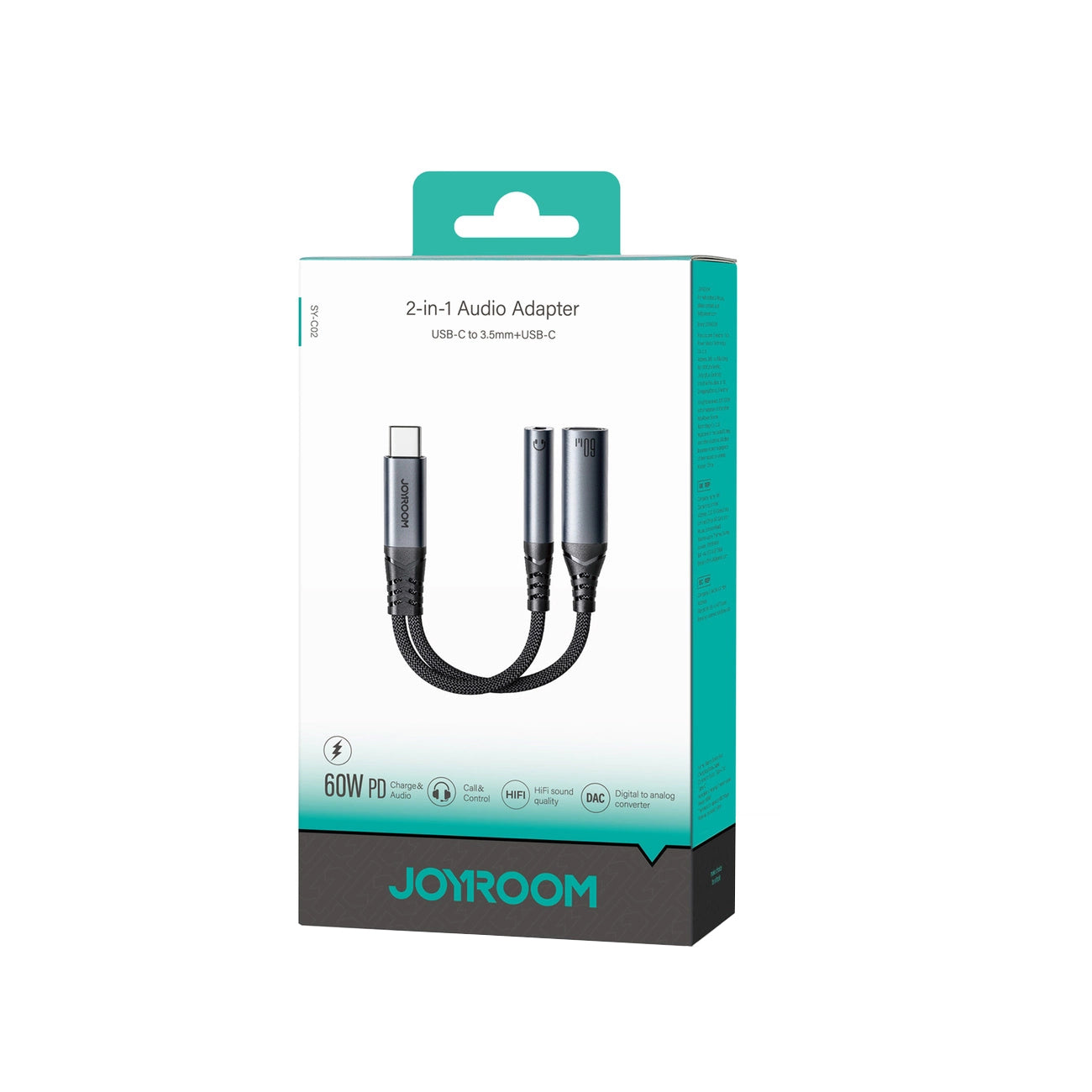 Audio kabel USB-C - 3.5mm / USB-C Joyroom SY-C02, 0.14m, černý