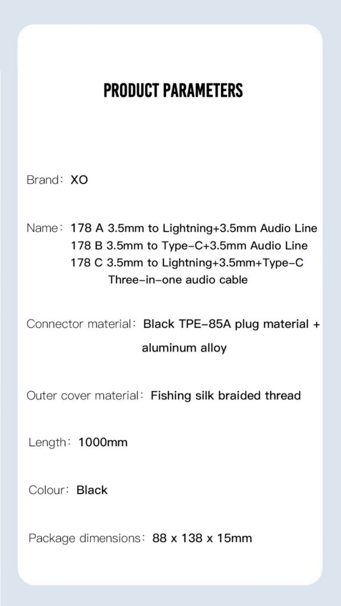 Audio kabel USB-C / 3.5mm - 3.5mm XO Design NB178B, 1m, Černý