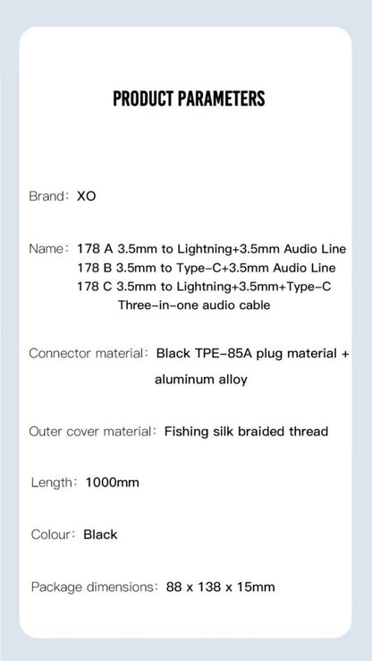 Audio kabel USB-C / 3.5mm - 3.5mm XO Design NB178B, 1m, Černý
