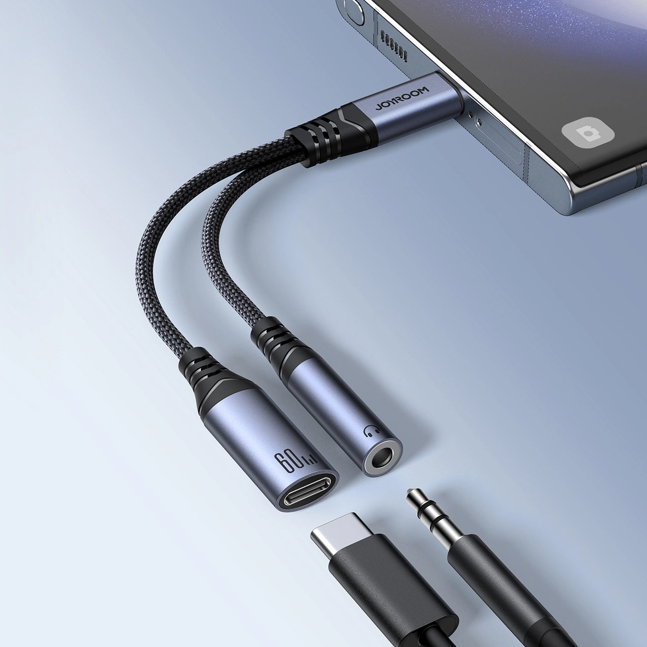 Audio kabel USB-C - 3.5mm / USB-C Joyroom SY-C02, 0.14m, černý