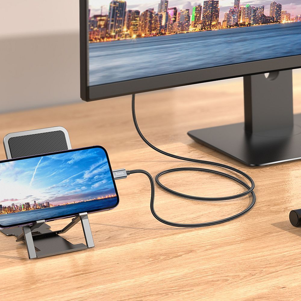 Audio a video kabel Lightning - HDMI HOCO UA27, 2m, šedý