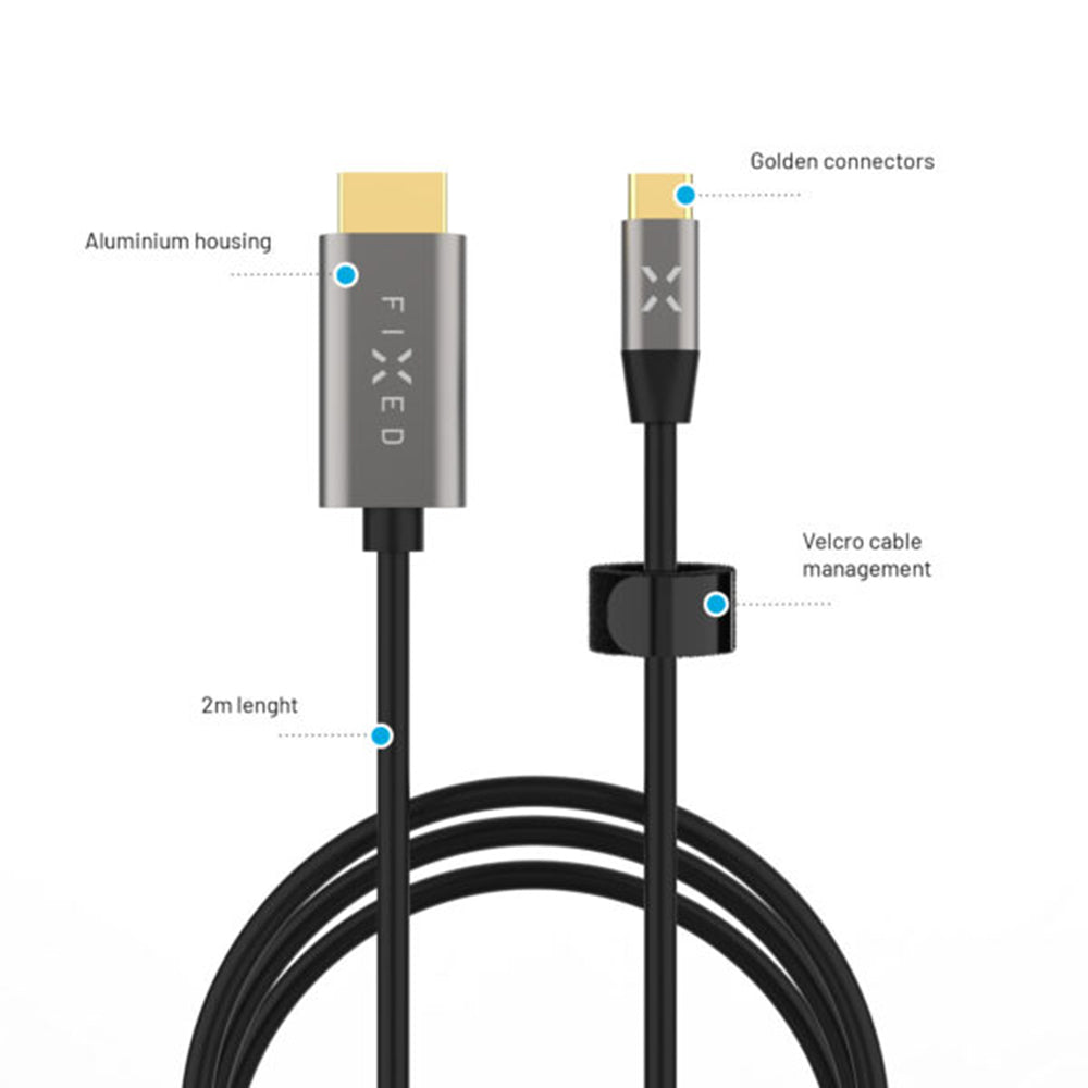 Audio a video kabel USB-C - HDMI Fixed, 2m, šedý