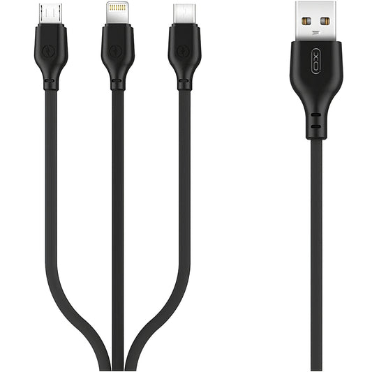 Nabíjecí kabel USB-A - Lightning / microUSB / USB-C XO Design NB103 3v1, 10W, 1m, Černý