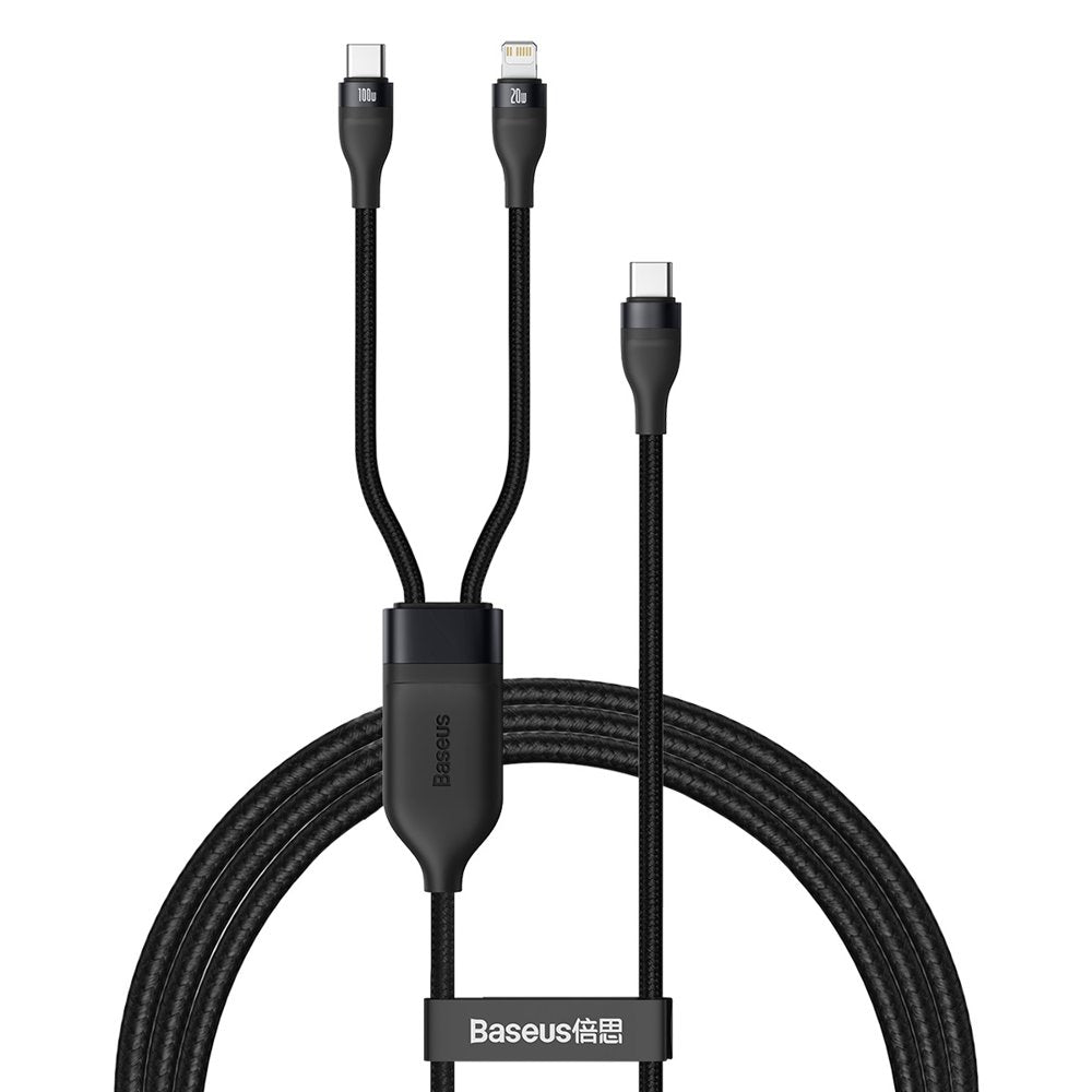 Datový a nabíjecí kabel USB-C - Lightning / USB-C Baseus Flash Series 2v1, 100W, 1.2m, Černý CA1T2-F01