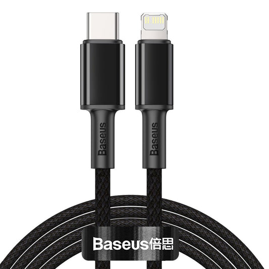 Datový a nabíjecí kabel USB-C - Lightning Baseus High Density Braided, 20W, 2m, černý CATLGD-A01