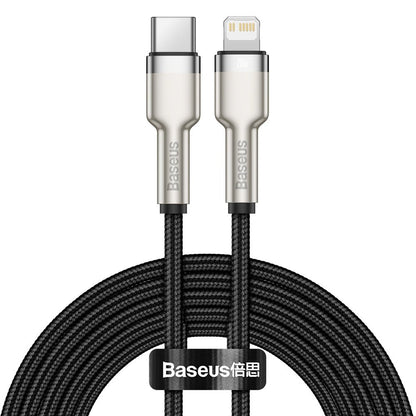 Datový a nabíjecí kabel USB-C - Lightning Baseus Cafule Metal Series, 20W, 2m, Černý CATLJK-B01
