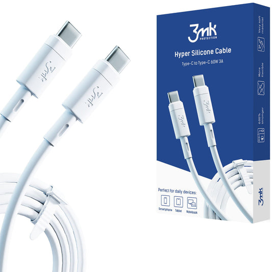 USB-C datový a nabíjecí kabel - USB-C 3MK Hyper Silicone, 60W, 1m, bílý