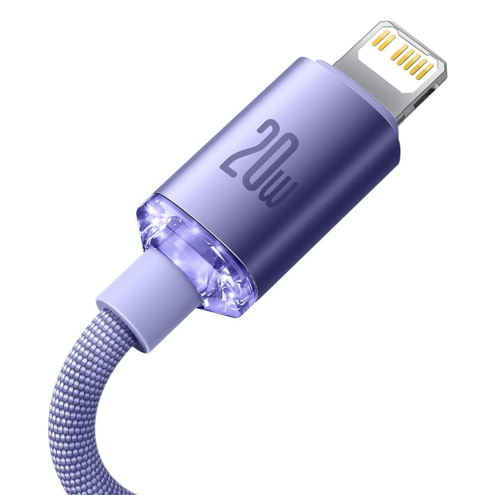 Datový a nabíjecí kabel USB-C - Lightning Baseus Crystal Shine Series, 20W, 2m, Fialový CAJY000305