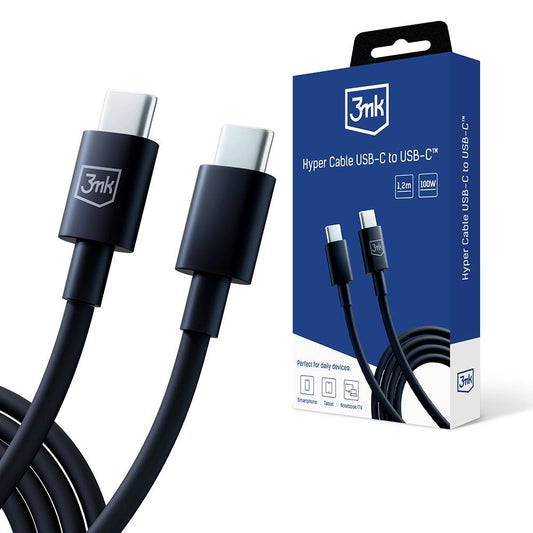 Datový a nabíjecí kabel USB-C - USB-C 3MK Hyper, 100W, 1.2m, černý