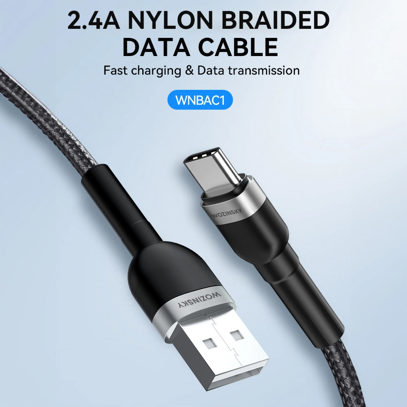 USB-A to USB-C Data and Charging Cable WZK WNBAC1, 20W, 1m, Black