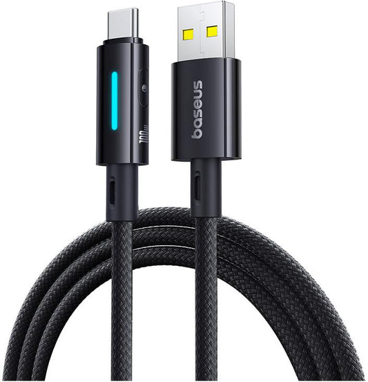 Datový a nabíjecí kabel USB-A - USB-C Baseus Lit Button Control, 100W, 1m, Černý P10379002121-00