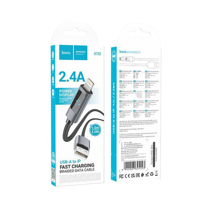 Datový a nabíjecí kabel USB-A - Lightning HOCO Display X112, 18W, 1m, Černý