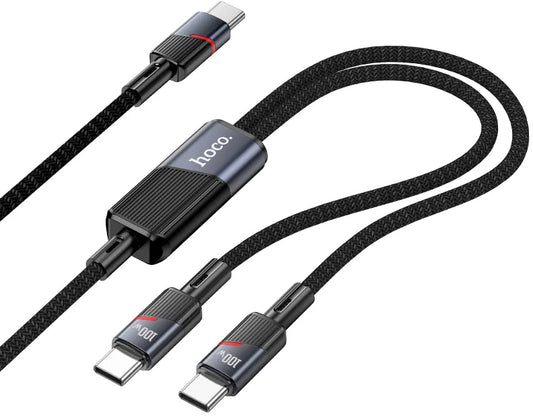Datový a nabíjecí kabel USB-C - 2 x USB-C HOCO U139 2v1, 100W, 1.2m, Černý