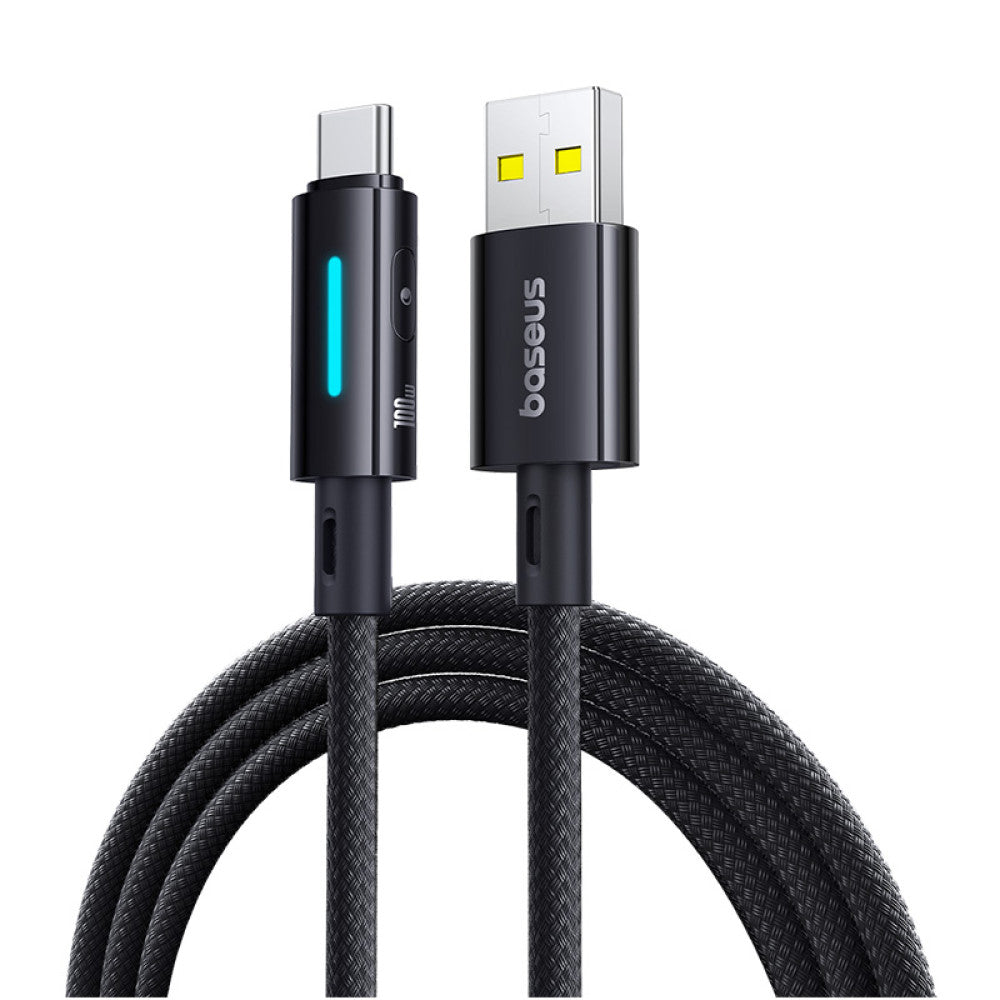 Datový a nabíjecí kabel USB-A - USB-C Baseus Lit Button Control, 100W, 2m, Černý P10379002121-01