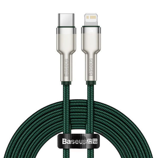 Datový a nabíjecí kabel USB-C - Lightning Baseus Cafule Metal Series, 20W, 2m, Zelený CATLJK-B06